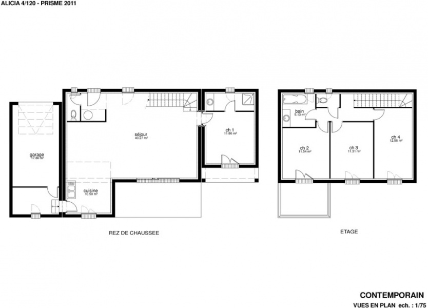 plan maison villa prisme